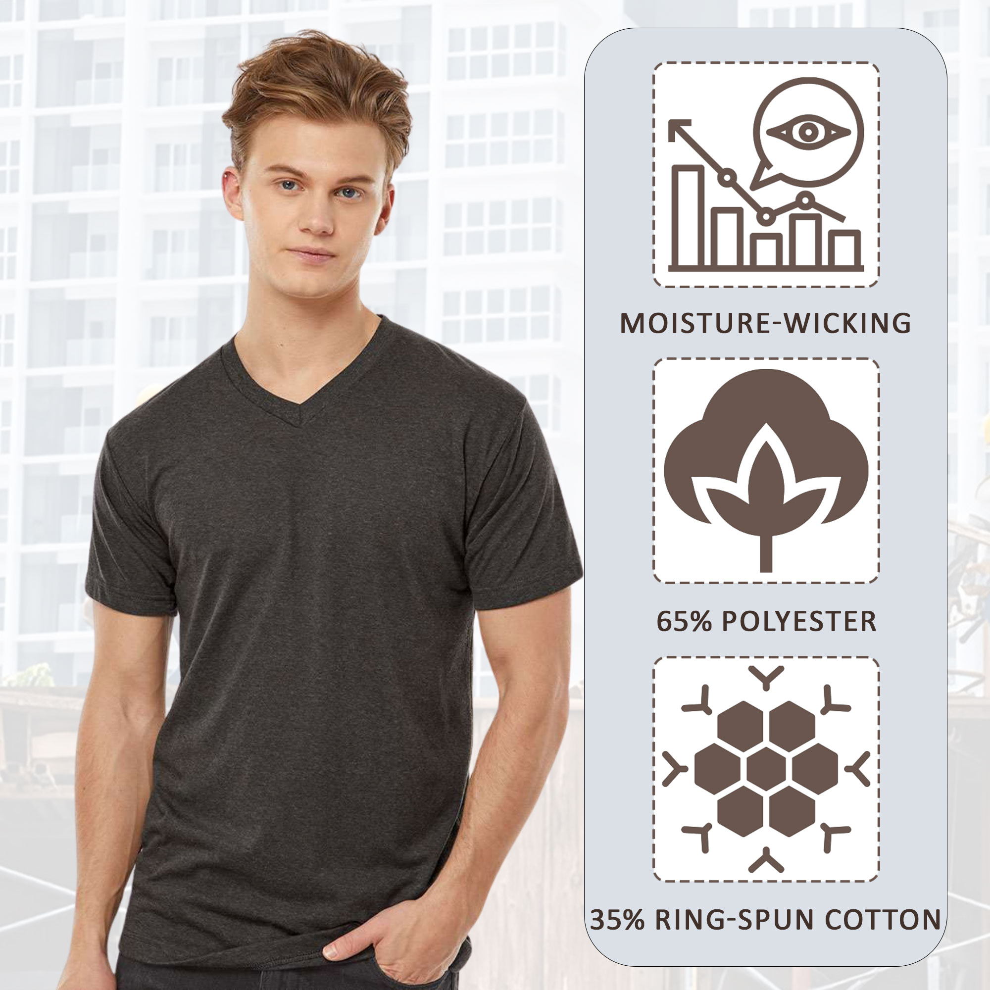 Tultex Men's Poly-Rich V-Neck T-Shirt - 207 - Image 4