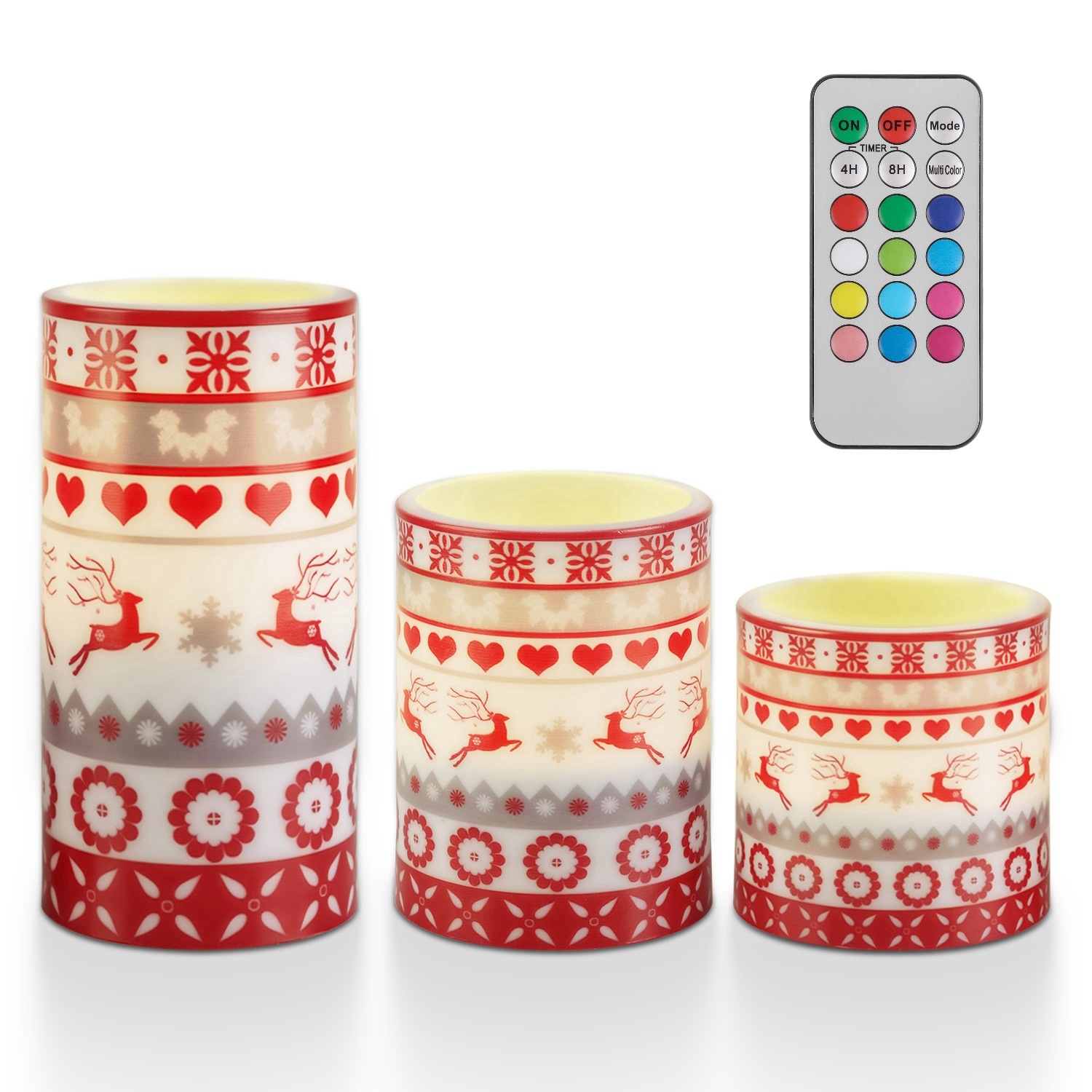3Pack Christmas Flameless LED Pillar Candles Deer Flickering Lights w/ Remote Timer 3 Modes - Image 8