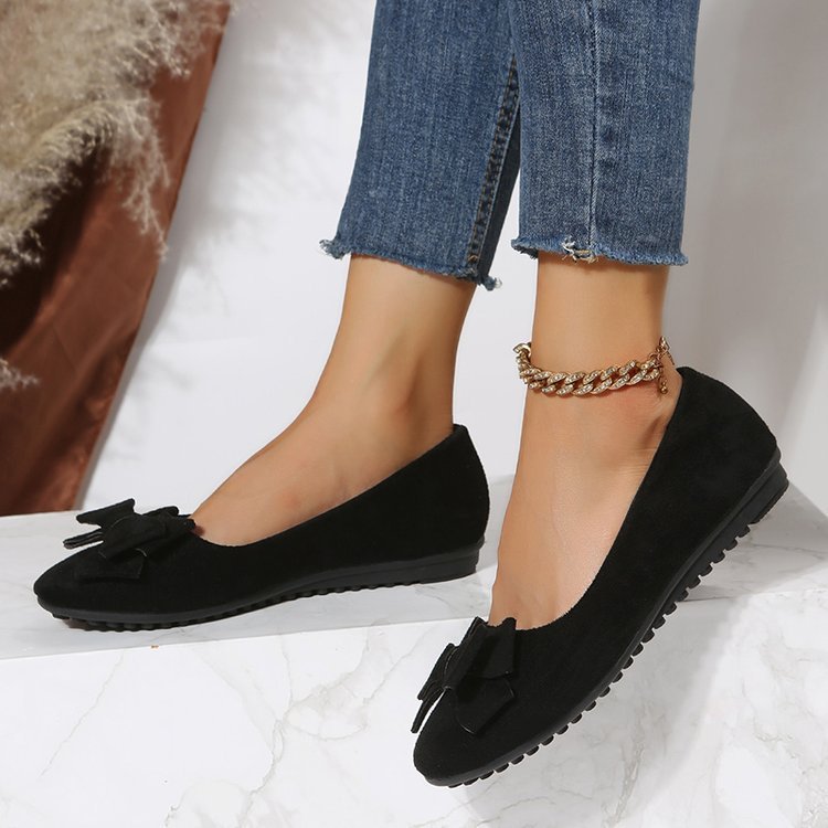 Rubber Plus Size Flat Casual Shoes Women Suede Bow Round Head Gommino - Image 4