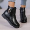 Winter Fleece Boots With Side Zipper Design Fashion Simple Non-slip Ankle Boots For Women Warm Pu Leather Shoes - Image 7