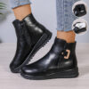 Winter Fleece Boots With Side Zipper Design Fashion Simple Non-slip Ankle Boots For Women Warm Pu Leather Shoes - Image 4