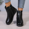 Winter Fleece Boots With Side Zipper Design Fashion Simple Non-slip Ankle Boots For Women Warm Pu Leather Shoes - Image 3