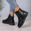 Winter Fleece Boots With Side Zipper Design Fashion Simple Non-slip Ankle Boots For Women Warm Pu Leather Shoes - Image 6
