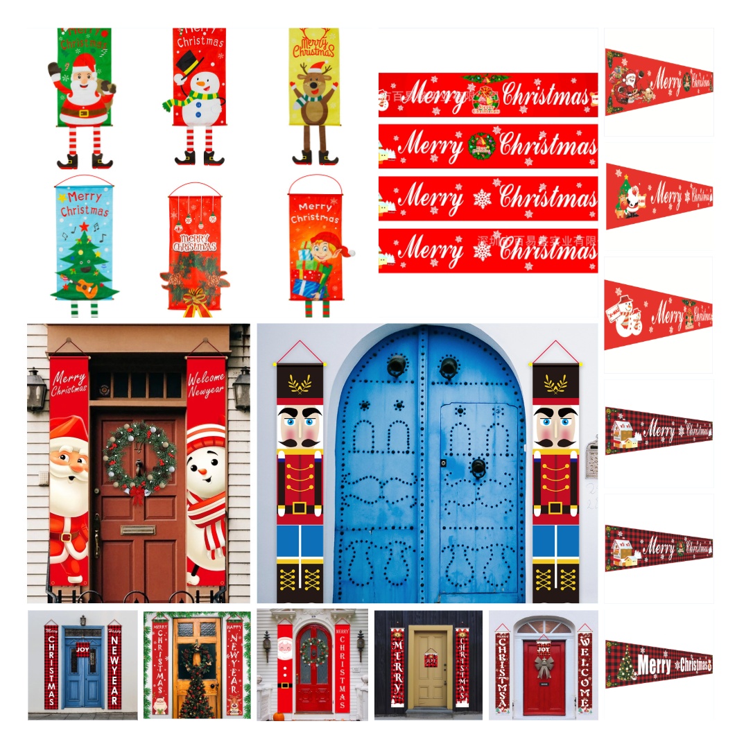 Christmas Window Curtains Hanging Flags Banners Pull Flags Pendant Festive Home Party Decoration
