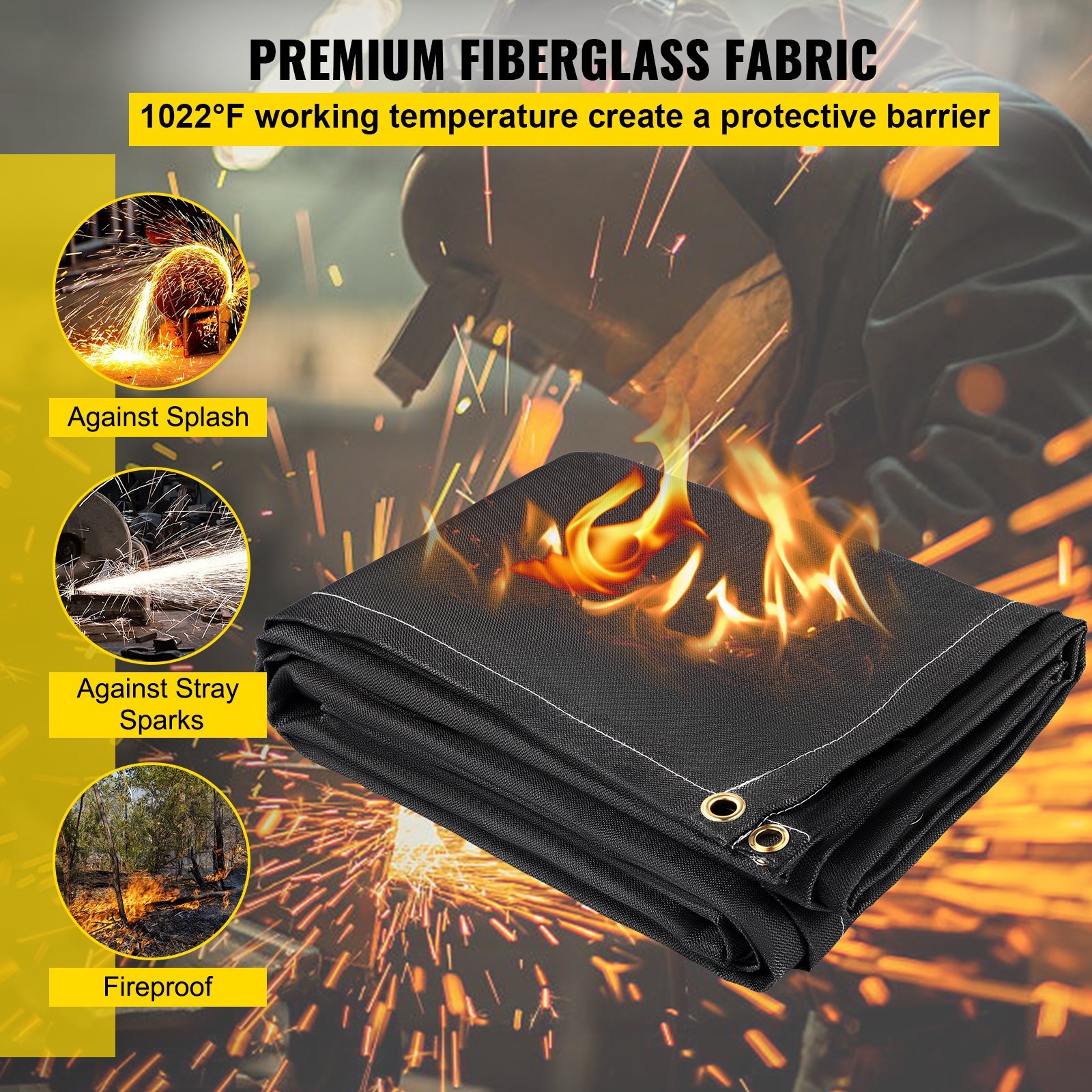 6x10FT Fiberglass Fire Welding Blanket 1022°F Flame Retardant 2PCS w/ Brass Grommets - Image 4
