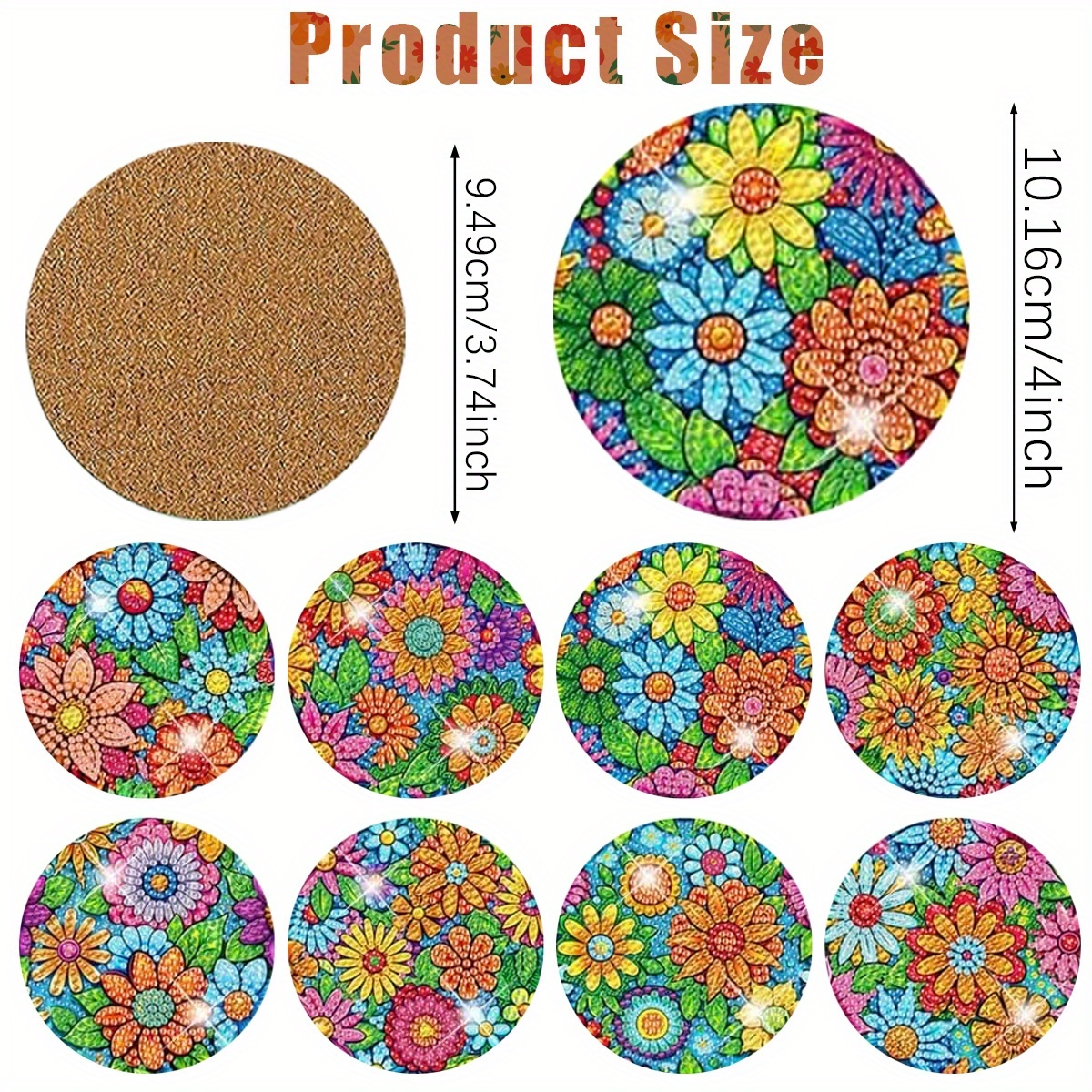 16PCS Diamond Art Coaster Set Ocean Flowers DIY Painting Kit w/ Stand Wooden Non-Slip - Image 7