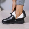 Winter Fleece Boots With Side Zipper Design Fashion Simple Non-slip Ankle Boots For Women Warm Pu Leather Shoes - Image 2