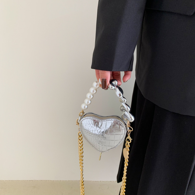 Mini Love-shape Pearls Handbag Fashion Cute Chain Lipstick Bag Women's Bright Candy Color Shoulder Messenger Bag - Image 5