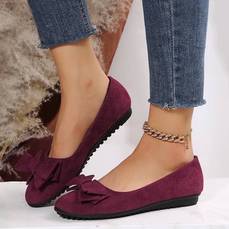 Rubber Plus Size Flat Casual Shoes Women Suede Bow Round Head Gommino - Image 8