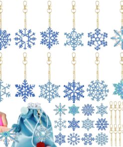 12Pcs Snowflake Rhinestone Painting Keychain Kits 5D DIY Double Sided Xmas Tree Ornaments