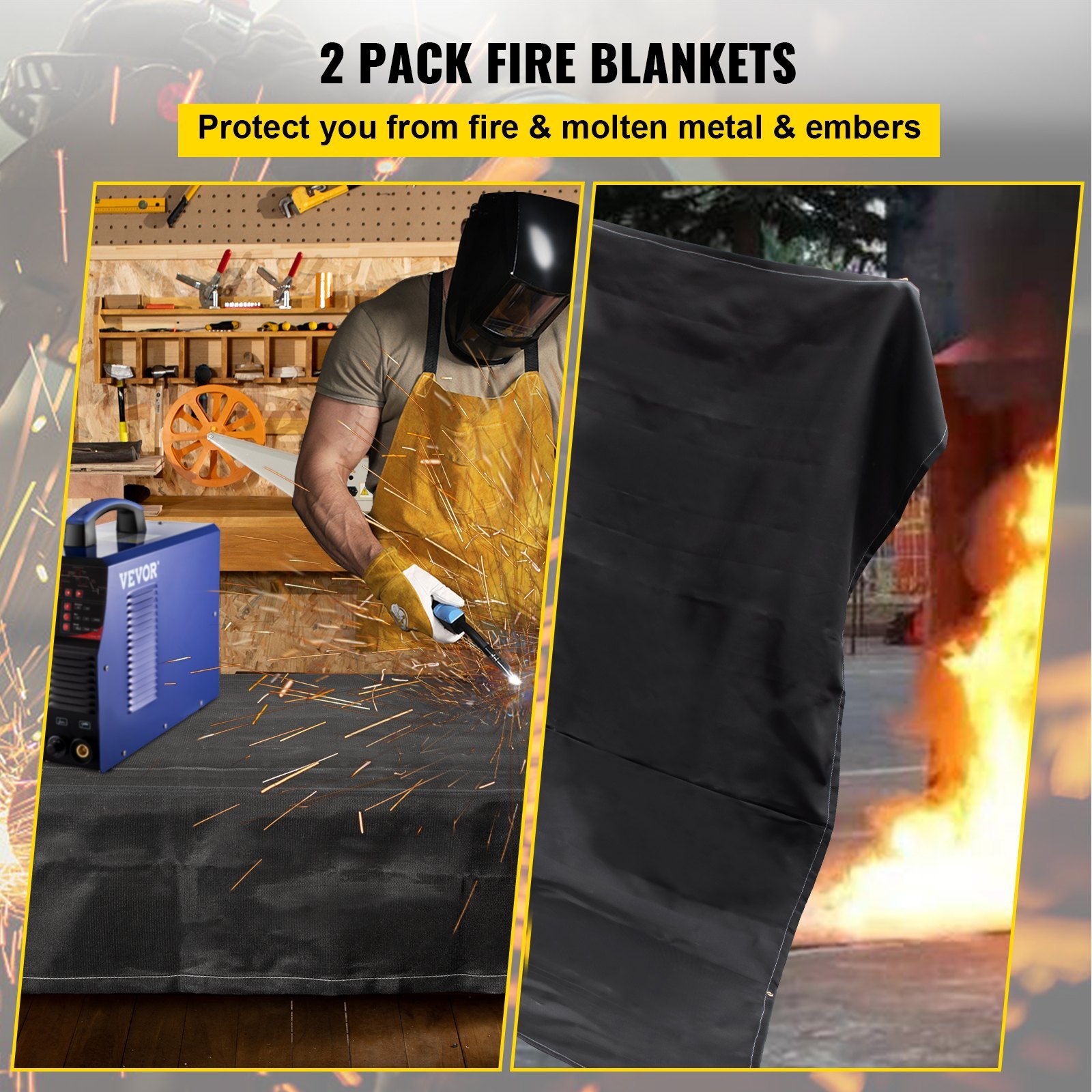 6x10FT Fiberglass Fire Welding Blanket 1022°F Flame Retardant 2PCS w/ Brass Grommets - Image 2