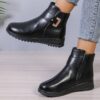 Winter Fleece Boots With Side Zipper Design Fashion Simple Non-slip Ankle Boots For Women Warm Pu Leather Shoes - Image 8