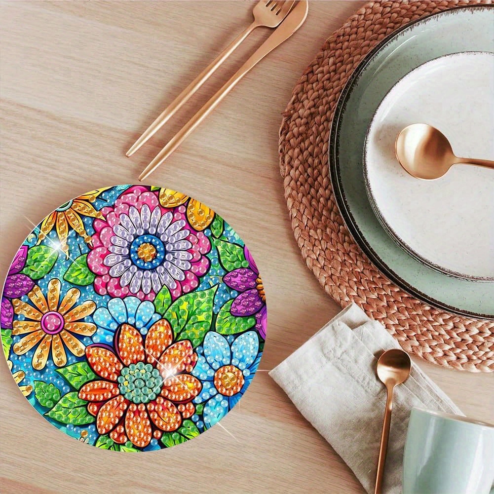 16PCS Diamond Art Coaster Set Ocean Flowers DIY Painting Kit w/ Stand Wooden Non-Slip - Image 2