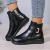 Winter Fleece Boots With Side Zipper Design Fashion Simple Non-slip Ankle Boots For Women Warm Pu Leather Shoes - Image 5