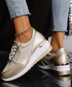 Alternative view of Women's Lace-up Casual Shoes FFashion Side Zipper Design Thick-soled Shoes Walking Running Sports Sneakers
