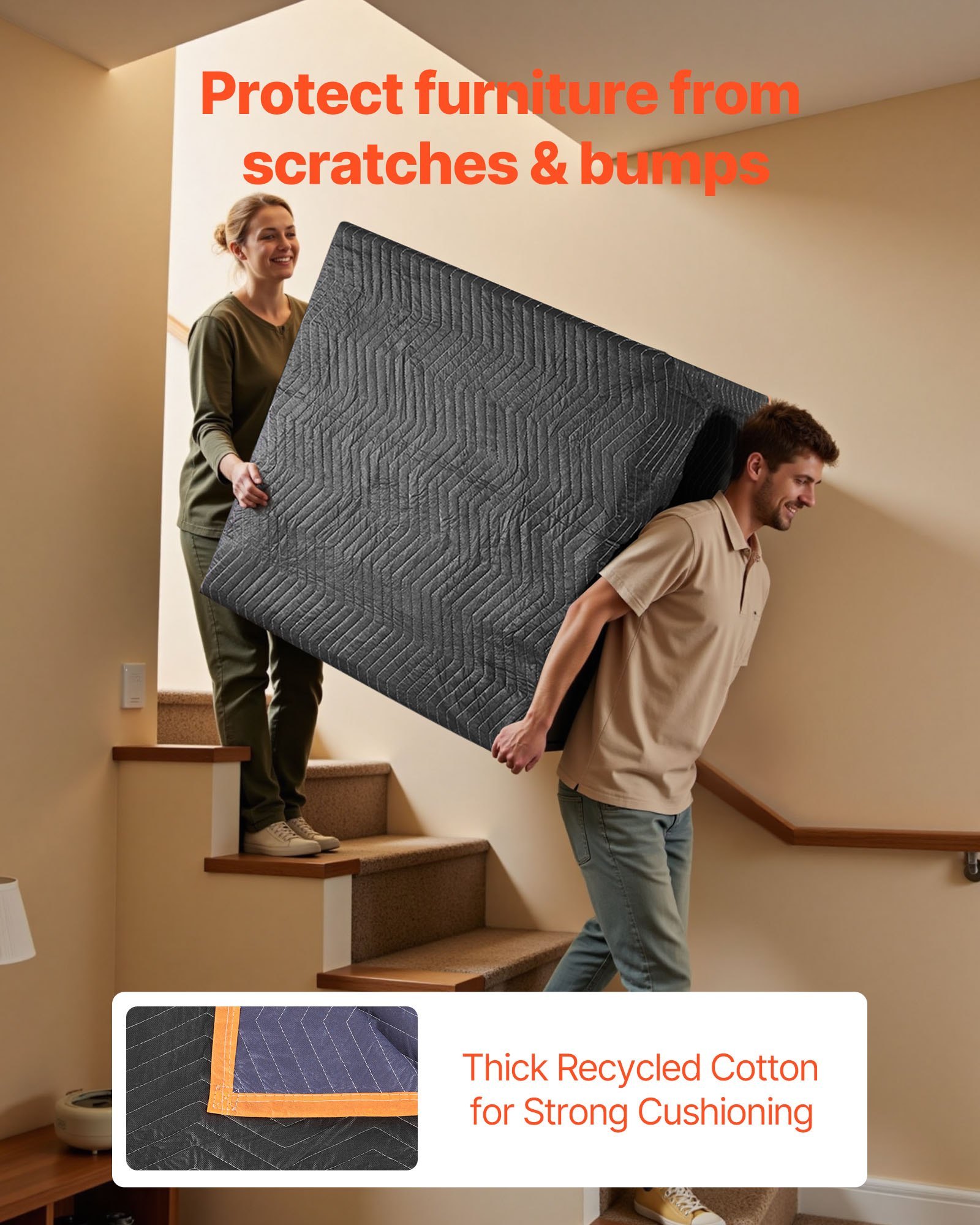6 Pcs Moving Blankets 80x72 in – Heavy Duty Padded Packing Blankets with Cotton Filling, Furniture Protection, Shipping & Wrapping - Image 2