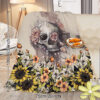 Rustic Skull Sunflower Flannel Fleece Blanket – Soft Plush Throw for Bed, Sofa, Chair, Car | Cozy Floral Skull Blanket 75x100cm, 130x150cm, 150x200cm - Image 3