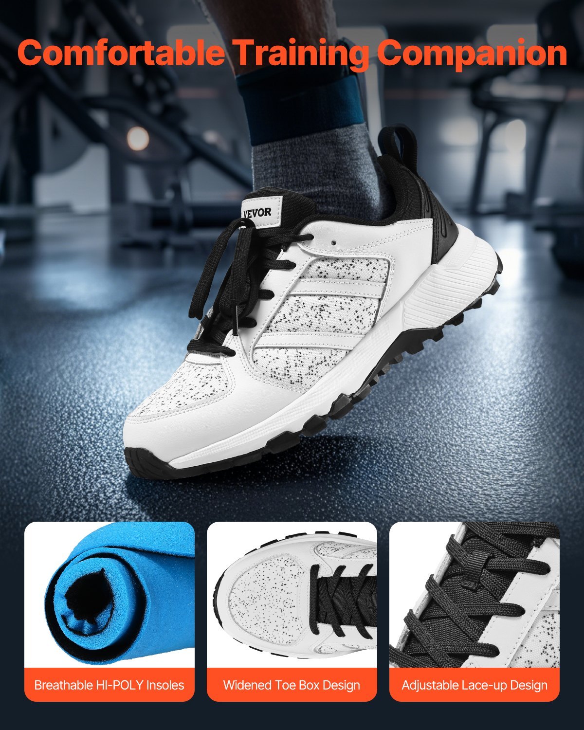 Men’s Cross Training Shoes US 8 M Width Wide Toe Box Arch Support White - Image 2