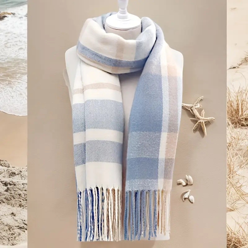 Couple Winter Scarf - Thick Warm Polyester Tassel Shawl Wrap, 180x70cm Unisex Scarves For Women & Men, Christmas Thanksgiving Gift - Image 6