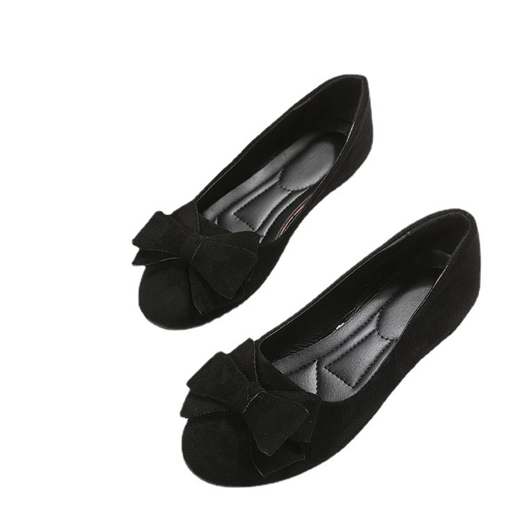 Rubber Plus Size Flat Casual Shoes Women Suede Bow Round Head Gommino - Image 2