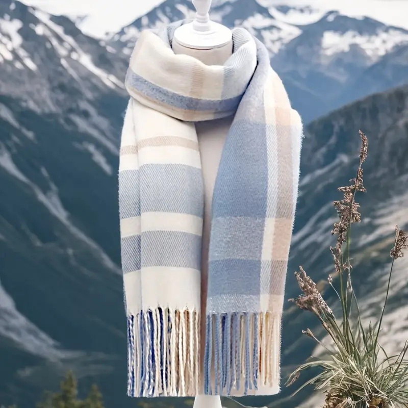 Couple Winter Scarf - Thick Warm Polyester Tassel Shawl Wrap, 180x70cm Unisex Scarves For Women & Men, Christmas Thanksgiving Gift - Image 2