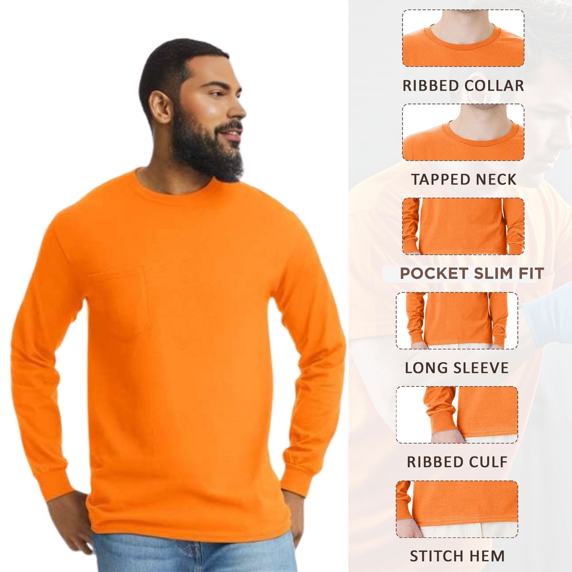 Gildan Men's 100% Cotton Long Sleeve Pocket T-Shirt - Image 4