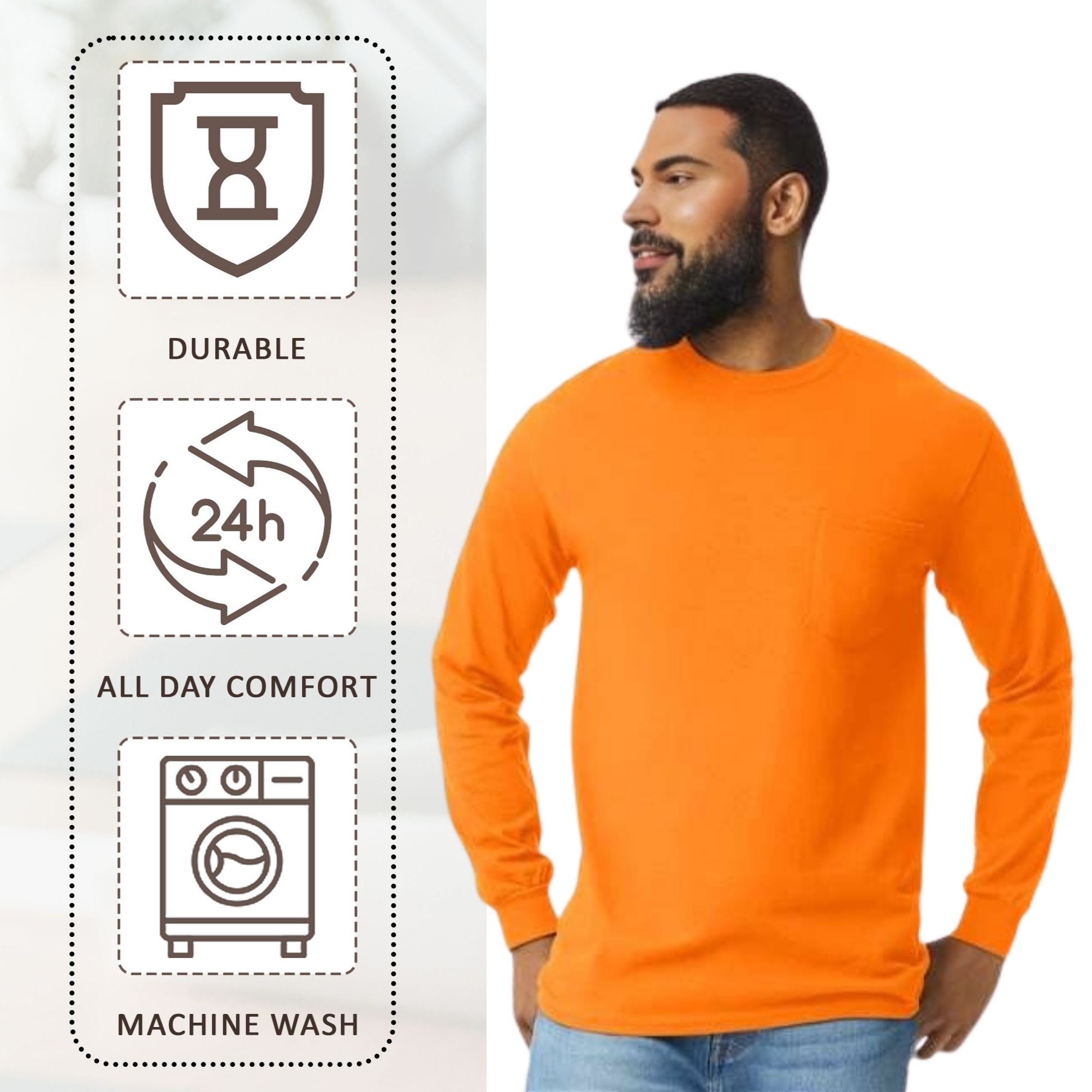 Gildan Men's 100% Cotton Long Sleeve Pocket T-Shirt - Image 5