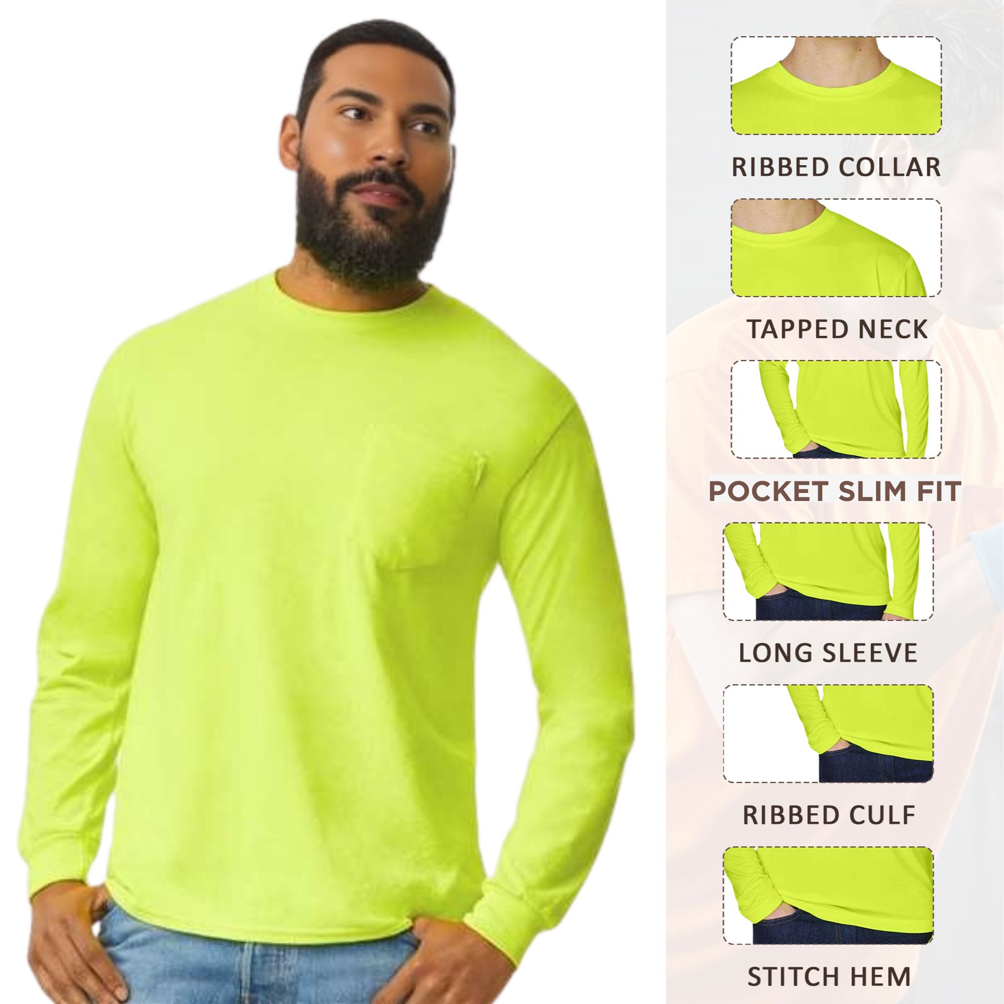 Gildan Men's 100% Cotton Long Sleeve Pocket T-Shirt - Image 3
