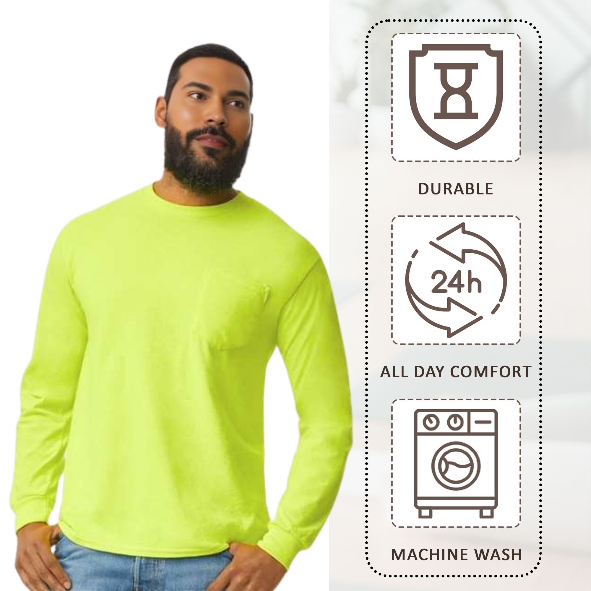Gildan Men's 100% Cotton Long Sleeve Pocket T-Shirt - Image 6