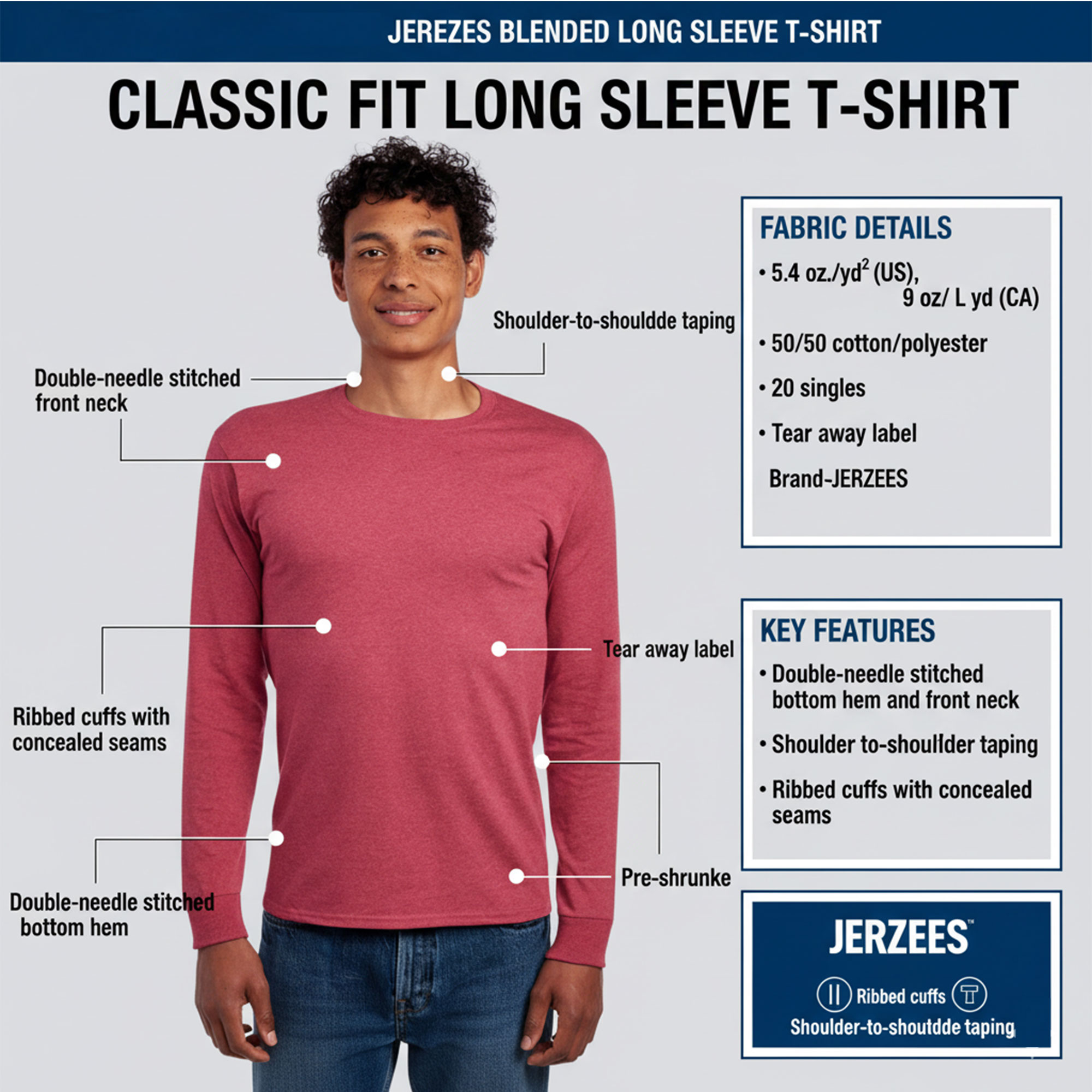 JERZEES Unisex Dri-Power Long Sleeve 50/50 T-Shirt - Image 3