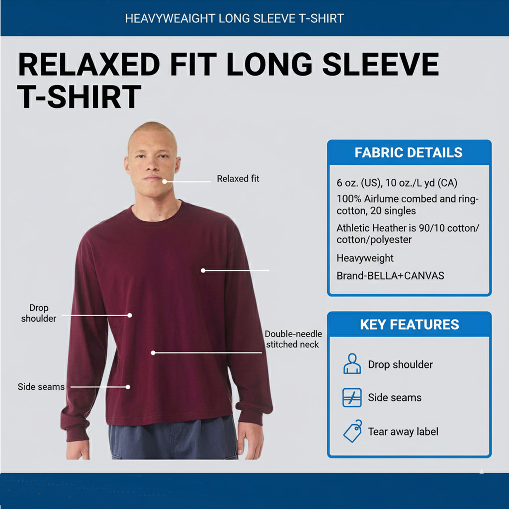 BELLA + CANVAS 6 oz. Heavyweight Long Sleeve Tee - Image 3